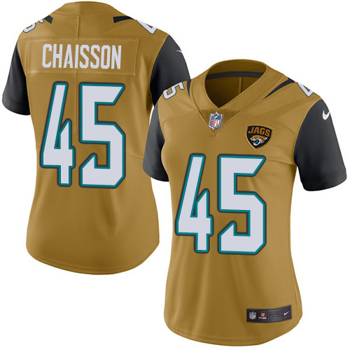 Nike Jacksonville Jaguars #45 KLavon Chaisson Gold Women Stitched NFL Limited Rush Jersey